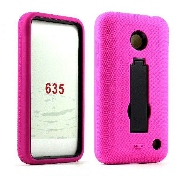 Wholesale Nokia Lumia 635 Armor Hybrid Stand Case (Hot Pink Black)